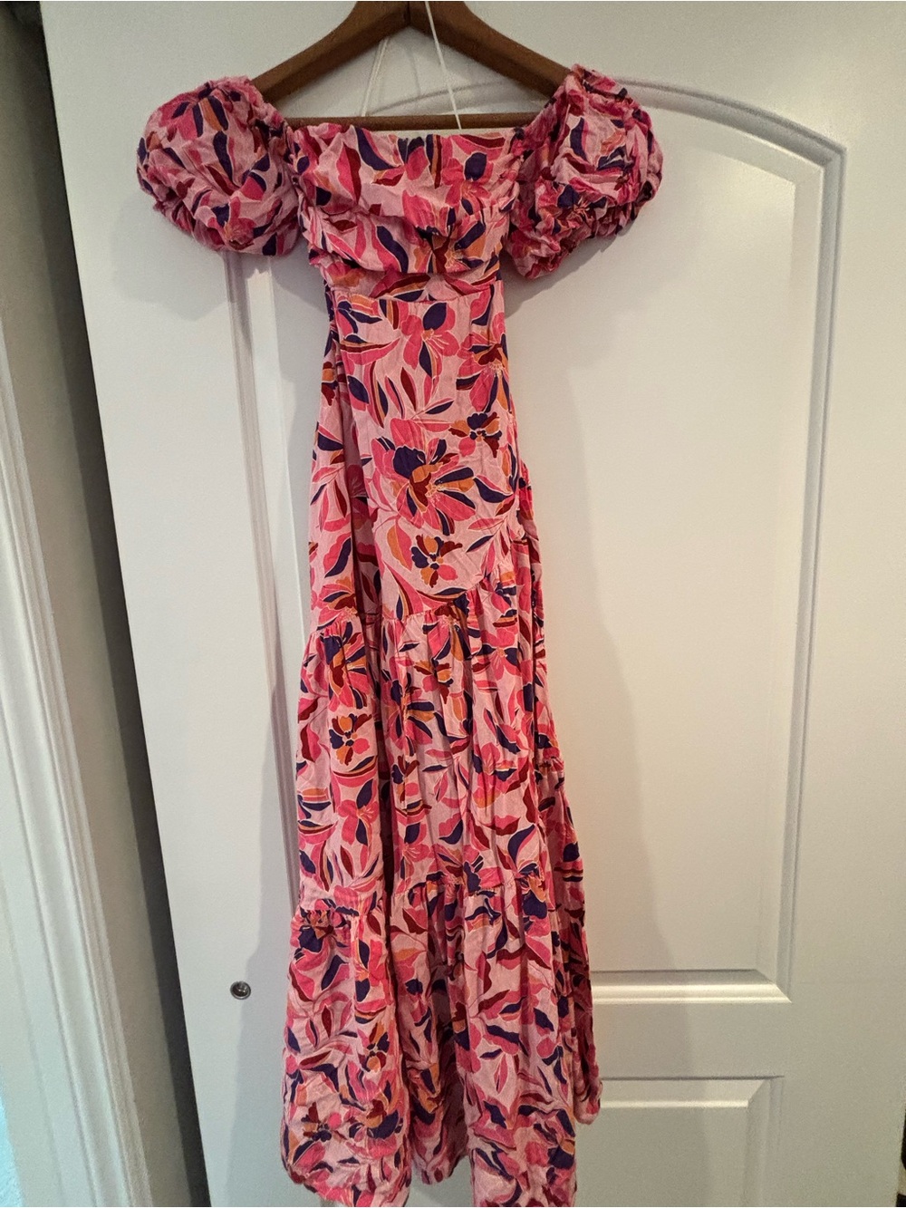 Hello Molly Pink Floral Off-Shoulder Tiered Maxi Dress